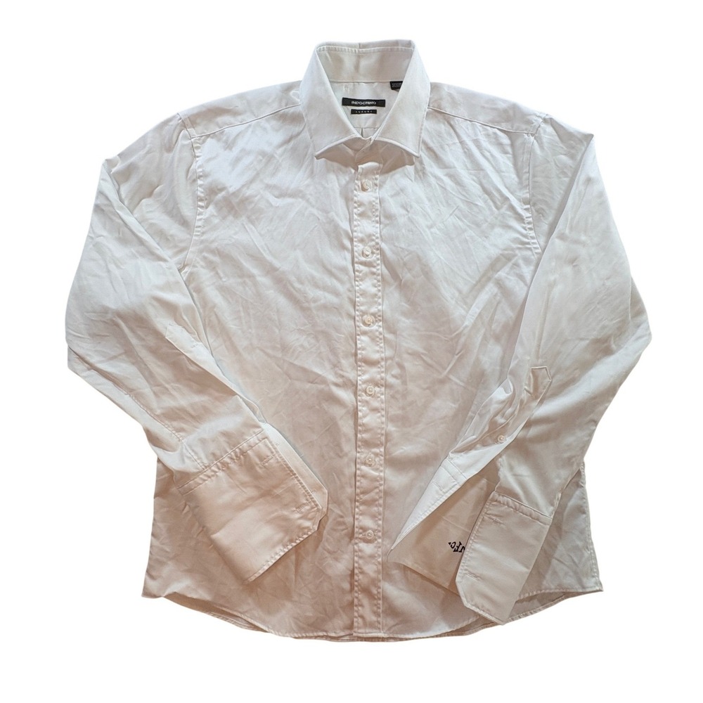 Indochino‎ Luxury Dress Shirt Mens L White Cotton Twill Slim Fit French Cuff